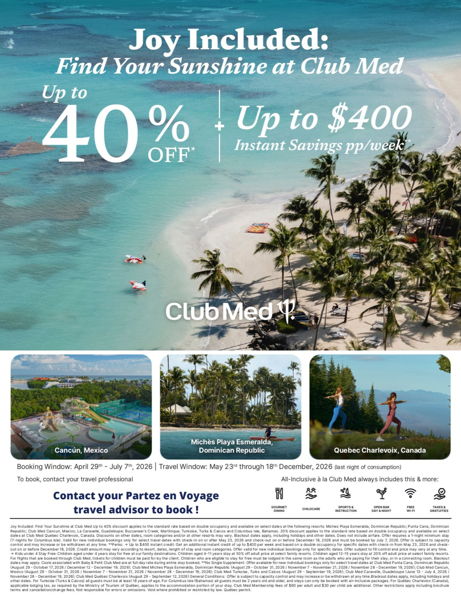 Club Med promotions Joy included with Partez en Voyage