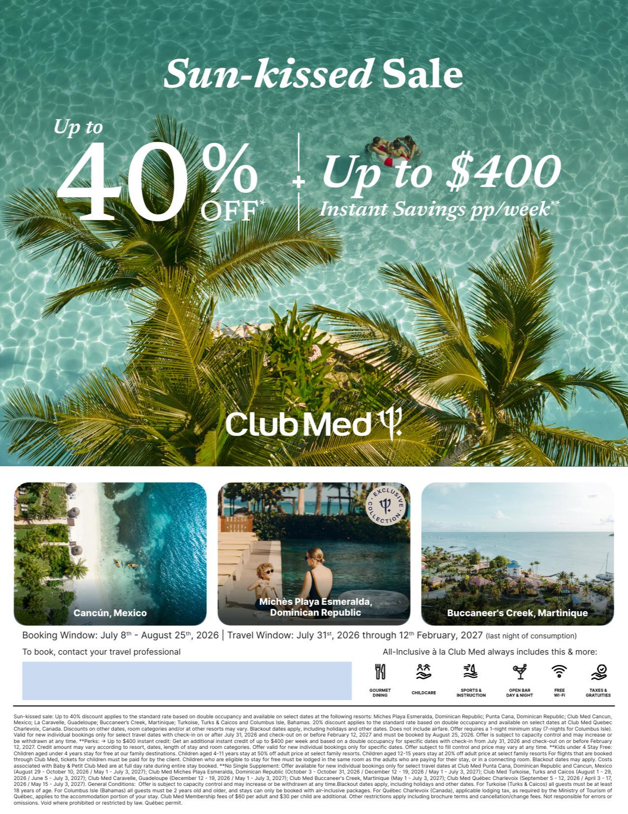Club Med Vacations Promotion Sun-kissed Sale up to 40% with Partez en Voyage