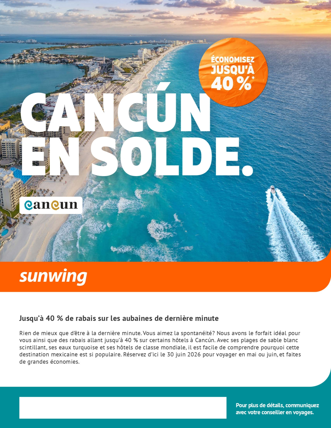 Promotion Sunwing Cancún en solde avec Partez en Voyage