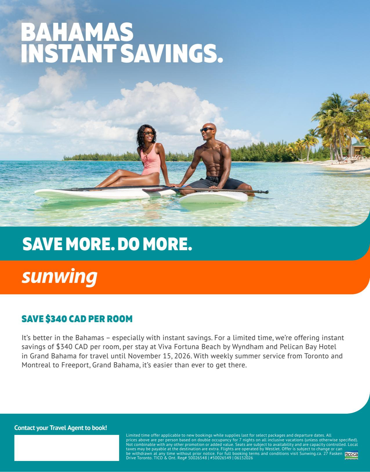 Sunwing Promotion Bahamas Instant Savings with Partez en Voyage