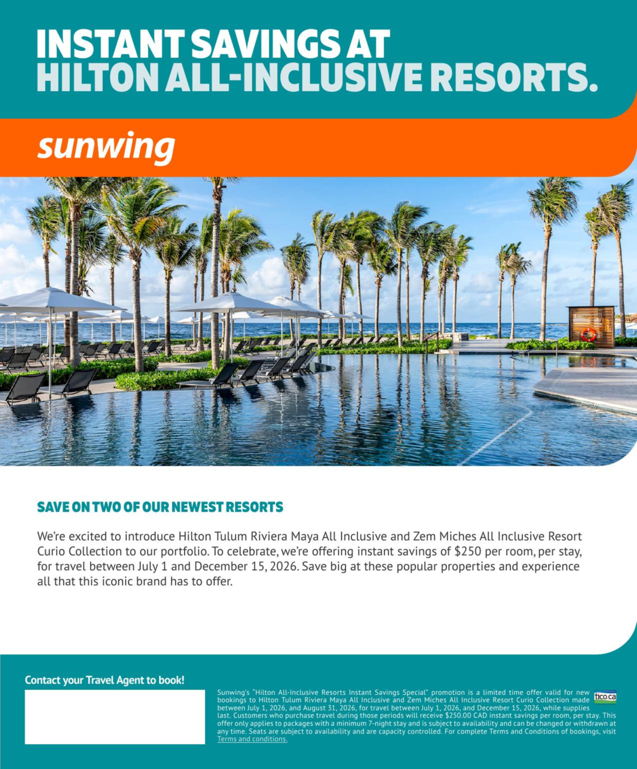 Sunwing Promotion Instant savings at Hilton All-Inclusuve Resorts with Partez en Voyage