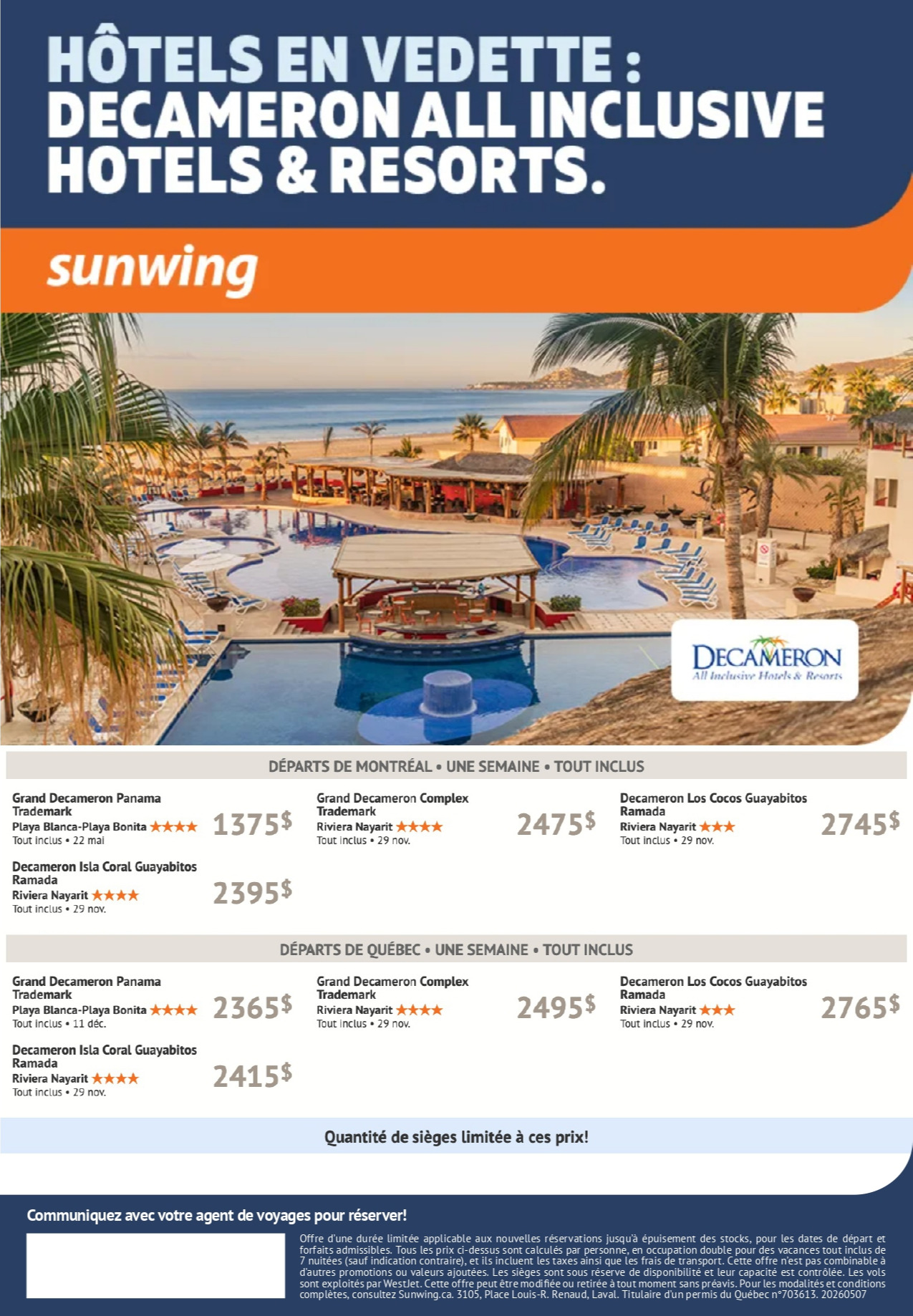 Promotion Sunwing Hôtels en vedette : Decameron All inclusive hotels & resorts avec Partez en Voyage