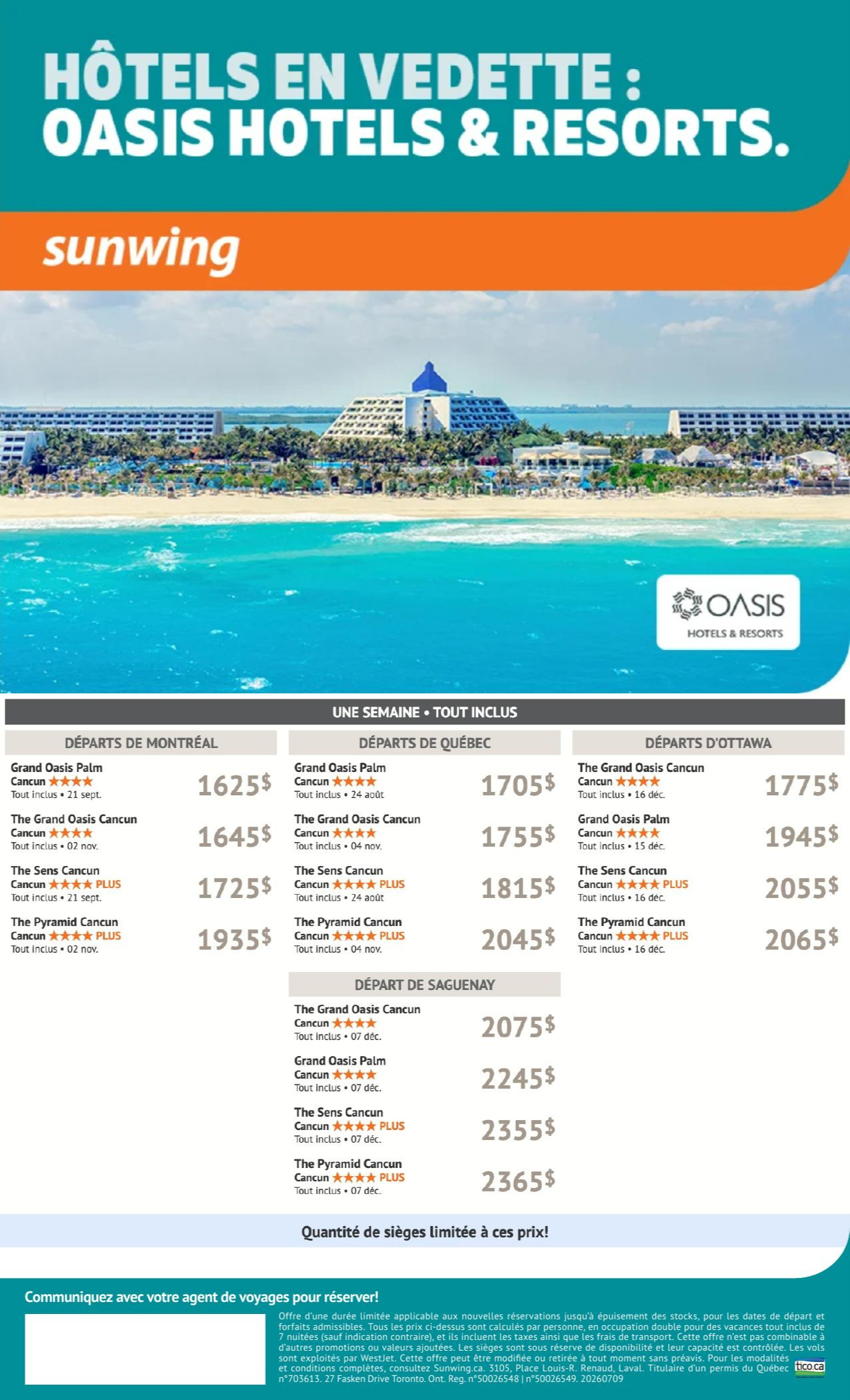 Promotion Sunwing Hotels en vedette : Oasis Hotels & Resorts avec Partez en Voyage